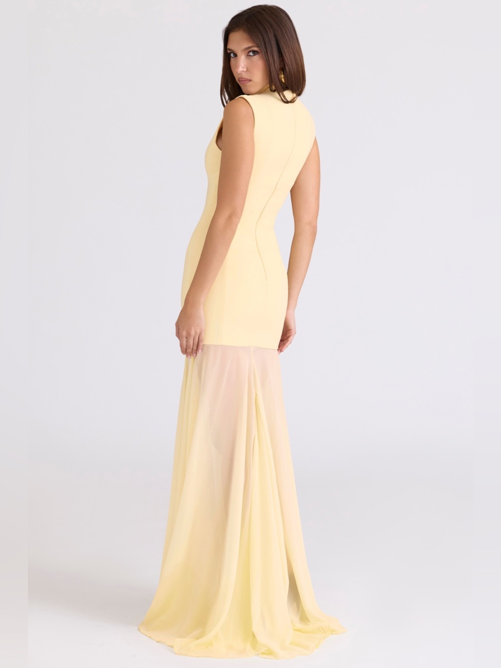 House of CB Butter Yellow Keyhole Sheer Maxi Dress Gown Size Large DL4 - Picture 6 of 14